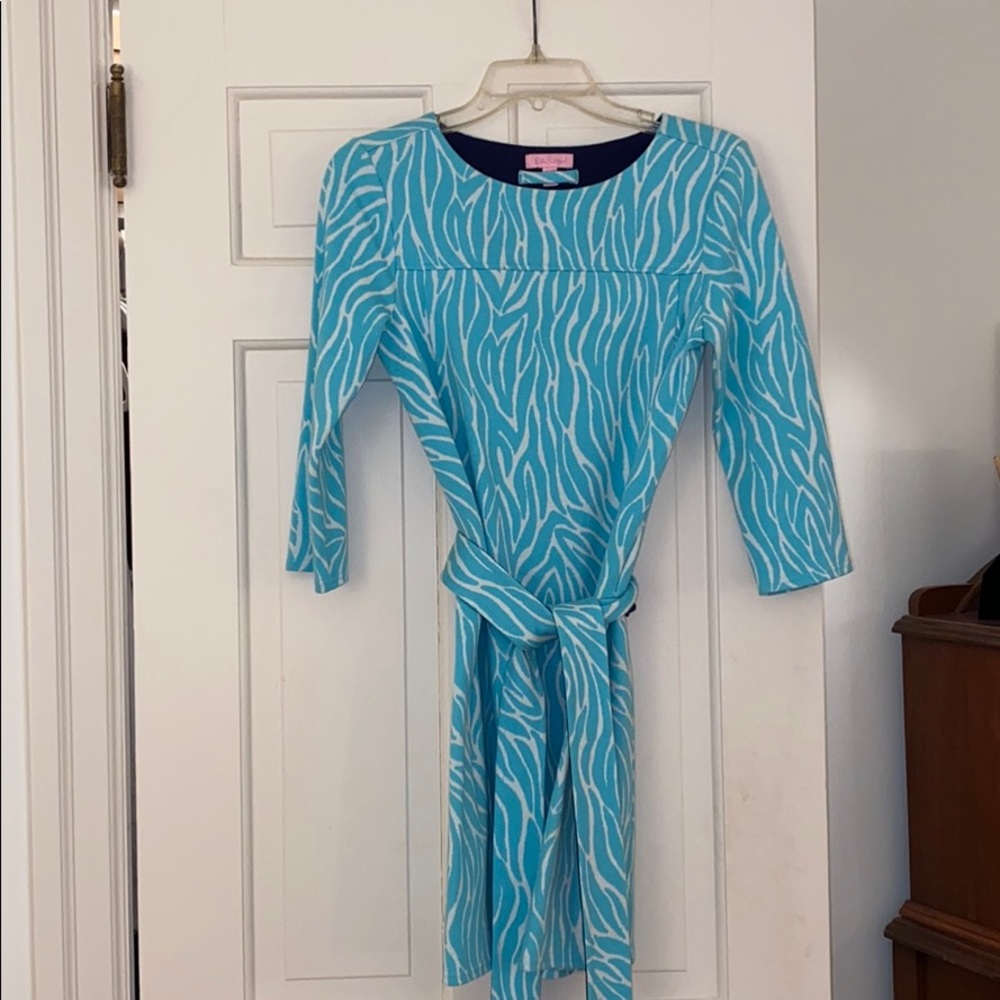 Lilly Pulitzer Turquoise and Navy Belted Dress